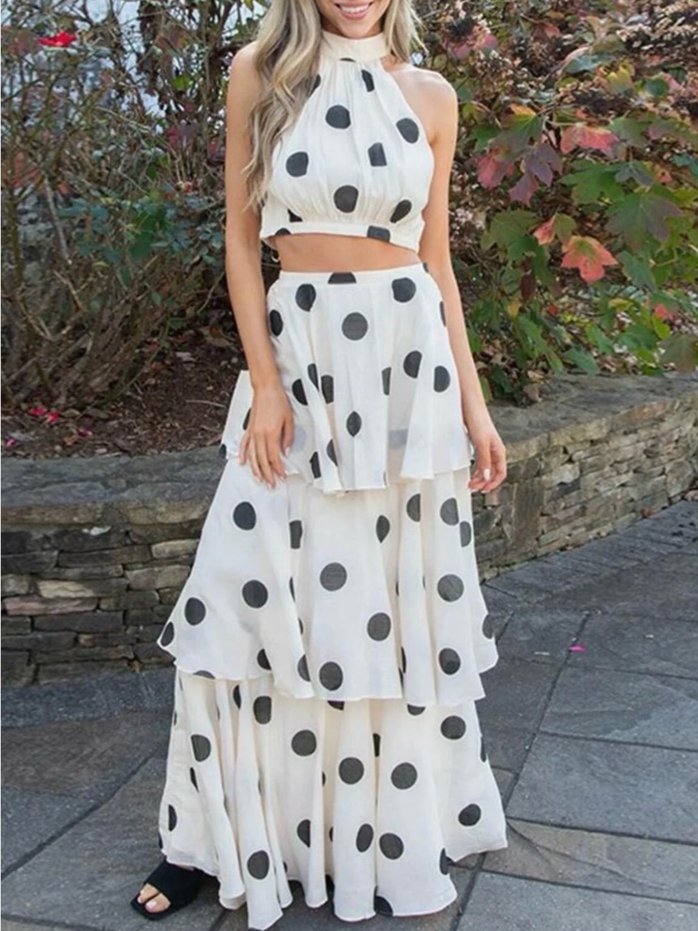 Polka Dot Sleeveless Top and Layered Skirt Set